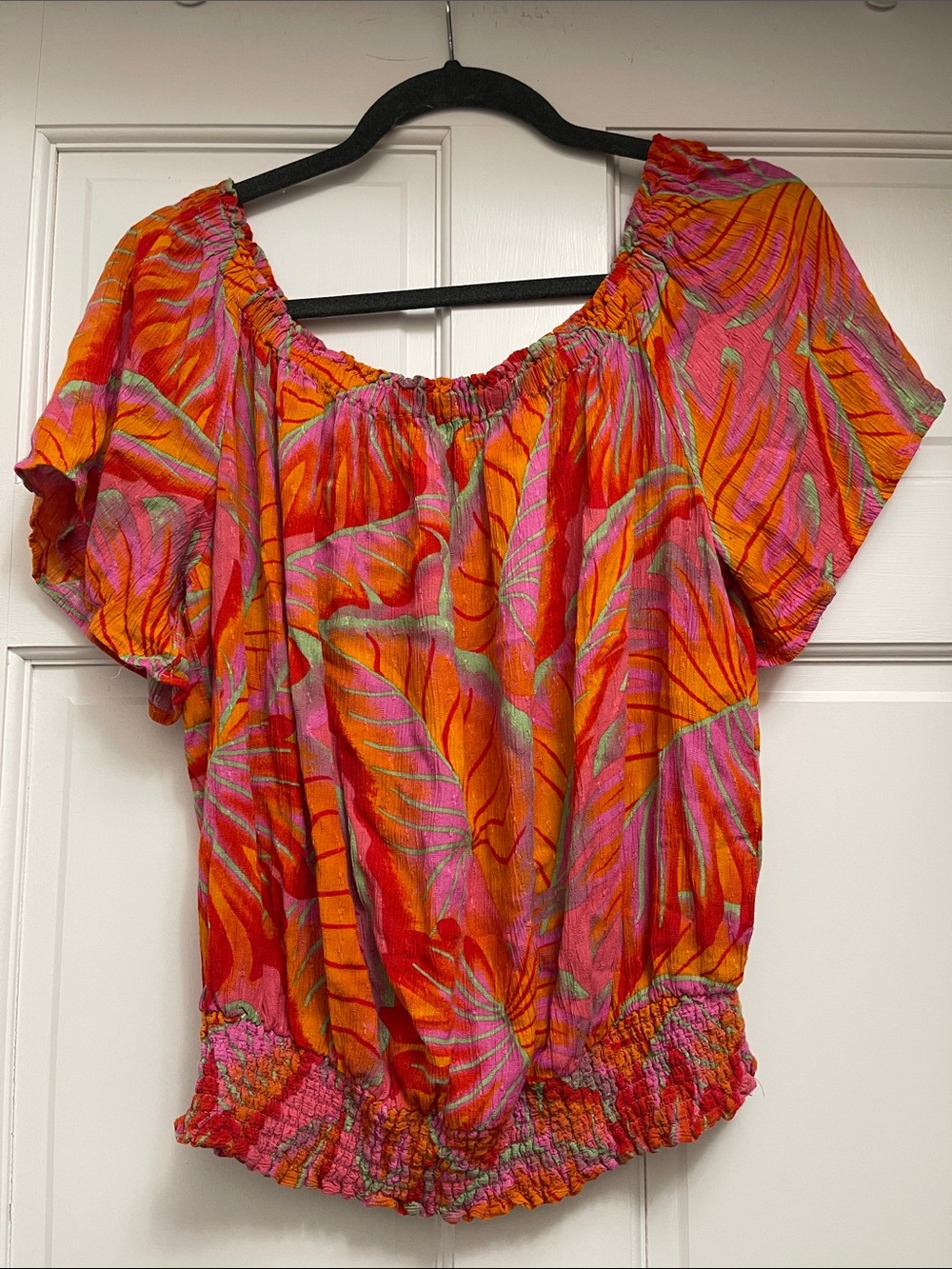Cynthia Rowley Pink & Orange Tropical Off-Shoulder Top